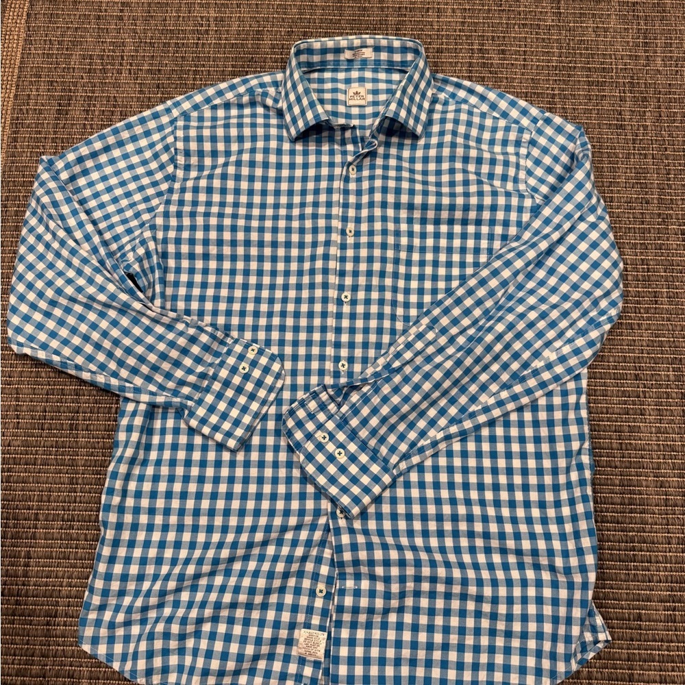 Peter Millar 100% Cotton Teal and White Plaid Shirt